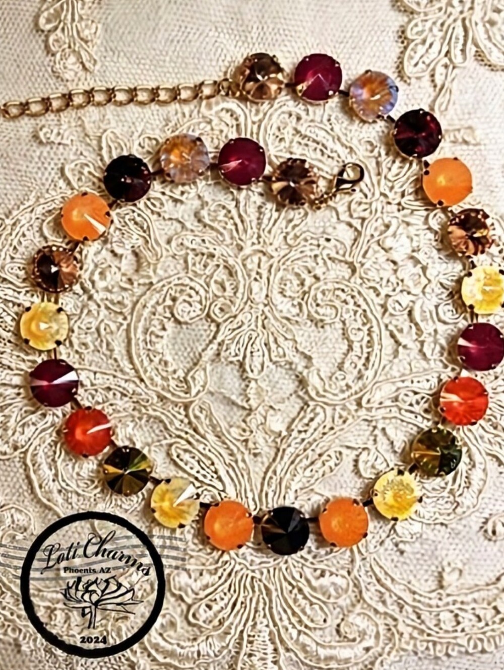 Autumn's Harvest Punch Orange, Yellow, Red Swarovski Large Crystals Necklace